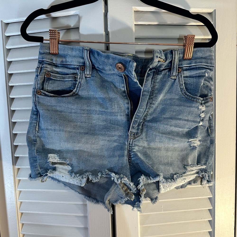 American Eagle Outfitters Light Blue Distressed Jean Shorts